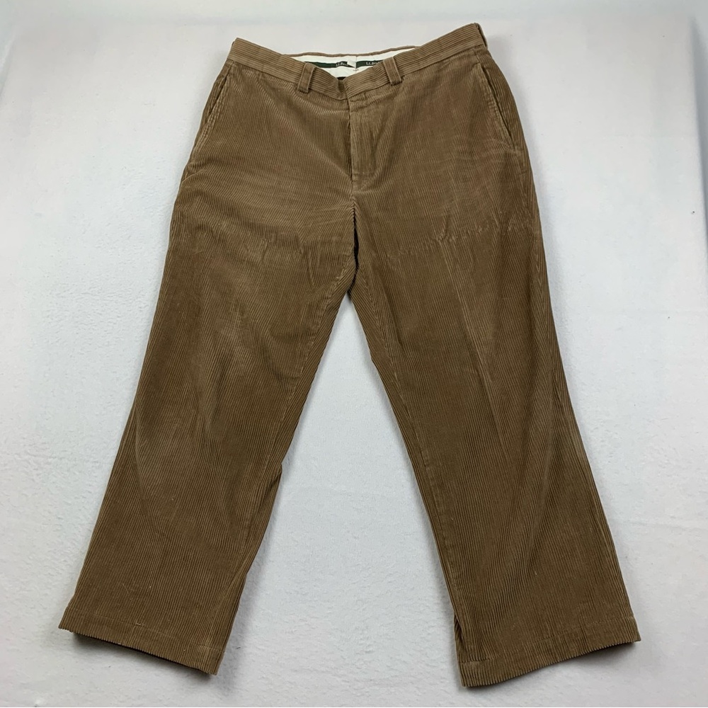 L. L. Bean Pants Mens Size 36 X 27 Wide Wale‎ Corduroy Chino Brown Cotton Blend